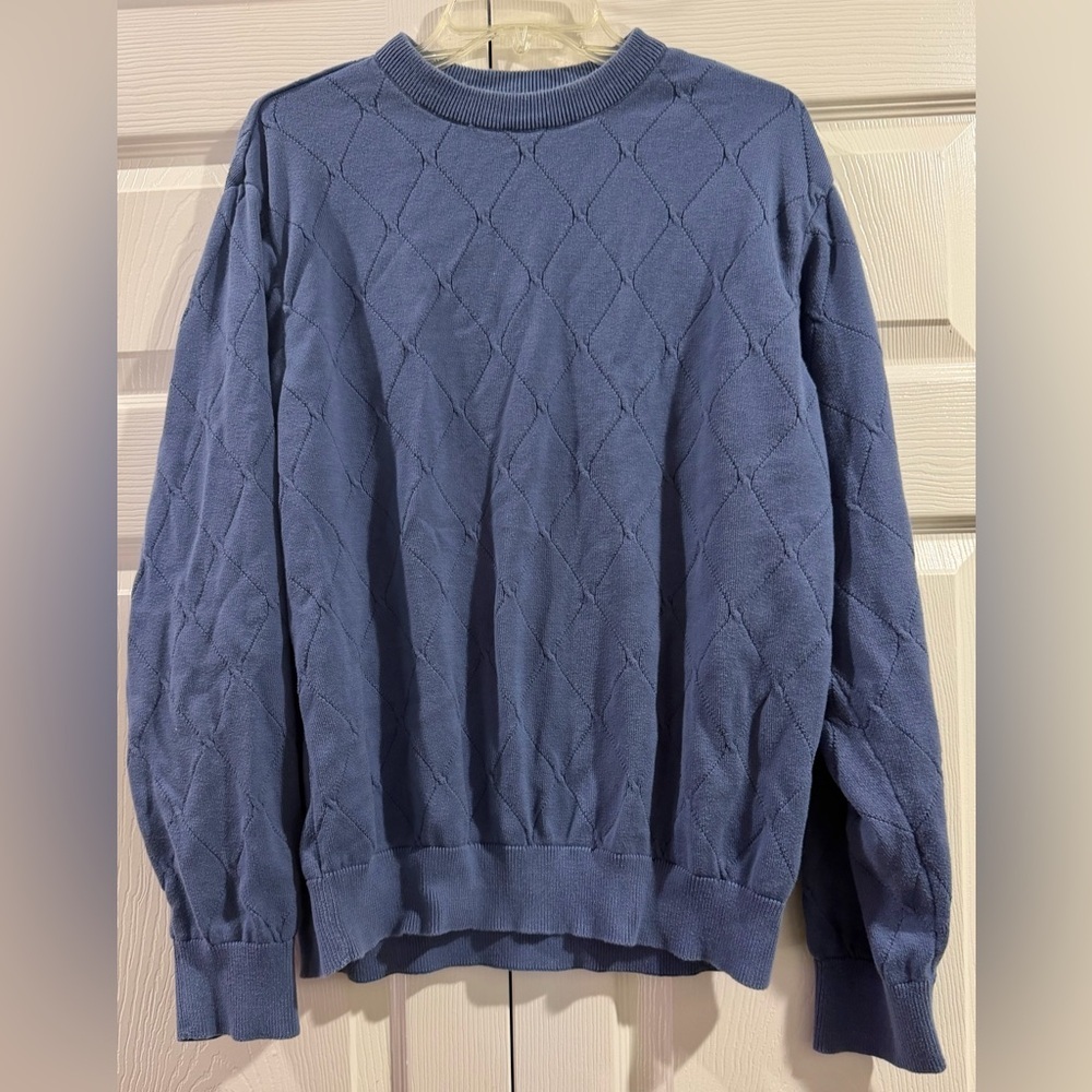 Greg Norman Sweater Mens Blue Knit Crew Neck Pullover Long Sleeve Size L